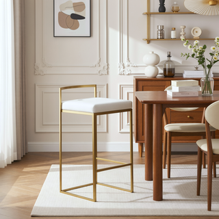 Sunvega Gold and White Faux Leather Upholstered Stackable Counter Stool Set