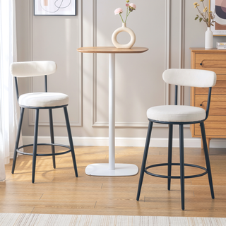 Sunvega Ergonomic High Back Bar Chairs with White Fabric Cushions and 35.5 Inch Total Height