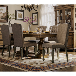 Sunvega Antique Gray Finish Upholstered Nailhead Trim Dining Chair Set of 2