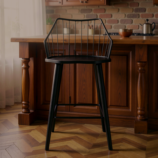 Sunvega Winston Farmhouse Counter Stool with Wood Seat and Metal Spindle Backrest