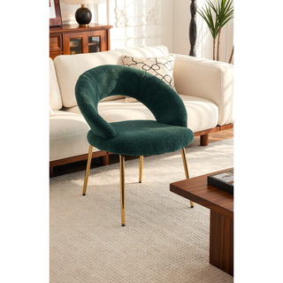 Sunvega Velvet Fabric Dining Chair with Curved Backrest and Golden Metal Legs for Kitchen