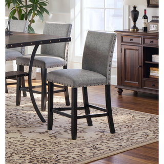 Sunvega Modern Set of 2 Grey Fabric Dining Chairs with Plush Cushion and Nailhead Trim