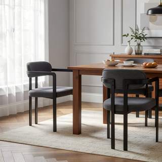 Sunvega Modern Mid-Century Upholstered Boucle Dining Chairs Set of 2 with Black Metal Legs