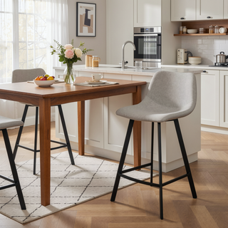 Sunvega Black Metal Frame Industrial Counter Stool with Grey Faux Leather Seat