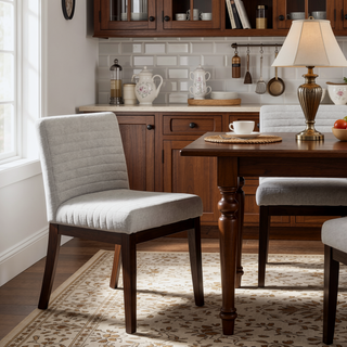 Sunvega Gray Linen Upholstered Side Chair with Padded Seat and Back Set of 2