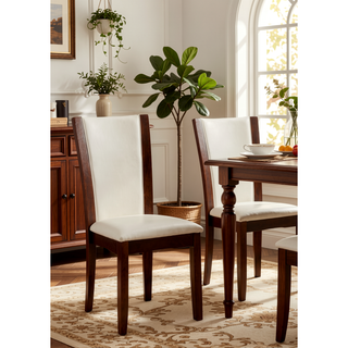 Sunvega Contemporary Dark Cherry Brown Leatherette Cushion Side Chairs Set Of 2