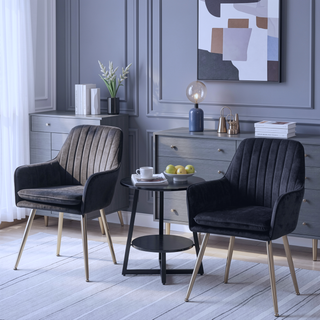 Sunvega Blue Velvet Mid-Back Dining Chairs with Gold Plated Legs for Living Room