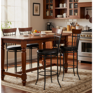 Sunvega Black Metal Frame Swivel Counter Height Chair with Brown Faux Leather Upholstery