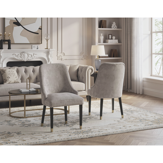 Sunvega Contemporary Gray Upholstered Dining Chairs with Gold Accent and Rounded Back