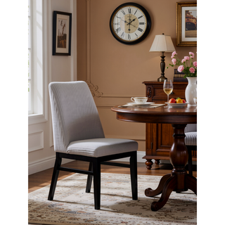 Sunvega Modern Upholstered Side Chairs with Light Gray Textured Fabric and Black Finish