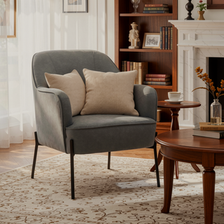 Sunvega Contemporary Faux Leather Upholstered Bucket Accent Chair with Metal Legs