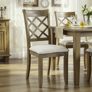 Sunvega Beige Linen Upholstered Side Chair with Padded Cushion and Wooden Legs