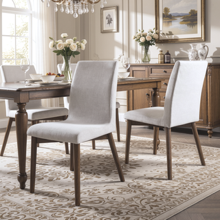 Sunvega Scandinavian Modern Light Beige Fabric Dining Chairs Set of Two