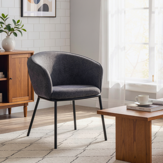 Sunvega Contemporary Black Steel and Charcoal Fabric Upholstered Accent Chair