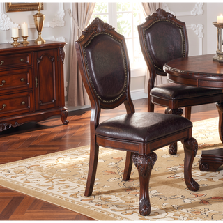 Sunvega Set of 2 Formal Side Chairs with Faux Leather Upholstered Seat and Nailheads Trim