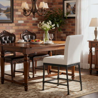Sunvega Industrial Modern Counter Stool Set with Metal Pipeline Base and Button Tufted