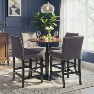 Sunvega Gray Velvet Counter Stools with Nailhead Trim and Floor Protectors Set of 2