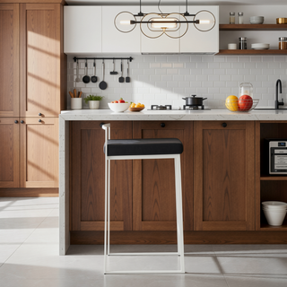 Sunvega Contemporary Stackable Counter Stool with Black Velvet Cushion in White - Set of 2