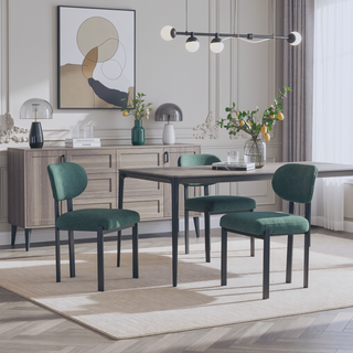 Sunvega Mid-Century Modern Upholstered Boucle Dining Chairs with Black Metal Legs