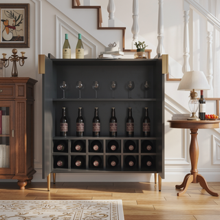 Sunvega Modern 2 Door Home Wine Bar Cabinet with Adjustable Storage Shelf and Wine Rack