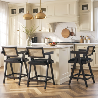 Sunvega Milan Modern Resin Webbing Back Bar Stool with Arms Set of 3 Ebony Black Boucle