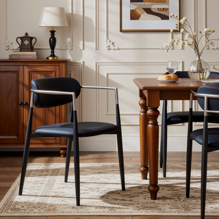 Sunvega Black Chenille Side Chair with Golden Armrests and Padded Seat Set of 2