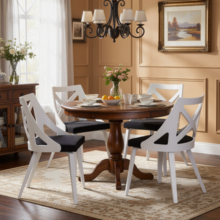 Sunvega White Textured Wood and Charcoal Fabric Charlotte Farmhouse Chair Set of 2