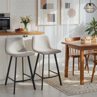 Sunvega Black Metal Frame Industrial Counter Stool with Grey Faux Leather Seat