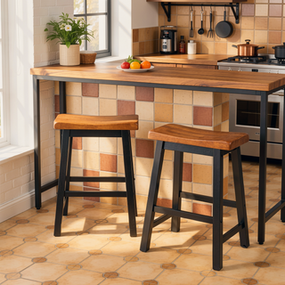 Sunvega Walnut Wood Saddle Counter Stool for Indoor Serving Area 24" H