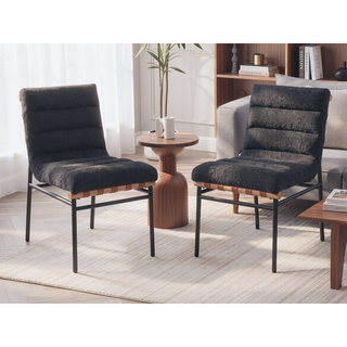 Sunvega Boucle Upholstered Chair with Cognac PU Leather Detailing and Black Iron Legs