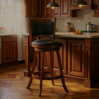 Sunvega Chestnut and Black Swivel Stool Set of 2 with Plush Seat and Footrest