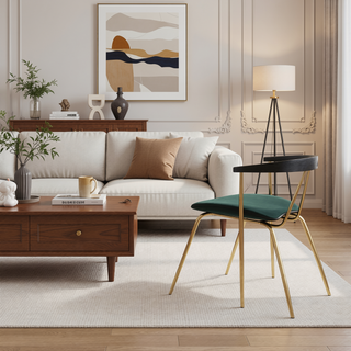 Sunvega Glam Contemporary Velvet Upholstered Chair with Gold Metal Frame