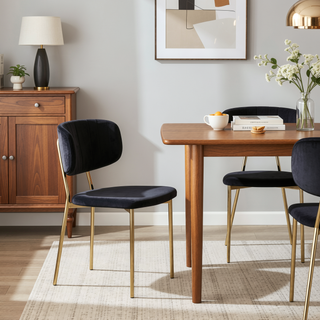 Sunvega Gold Metal Frame and Black Velvet Upholstered Bouton Chair Set of 2
