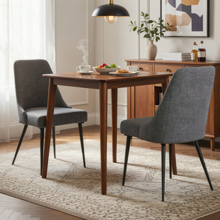 Sunvega Grey Textured Fabric Wingback Side Chair with Gunmetal Legs Set of 2