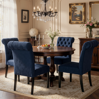Sunvega Dark Grey Roll Top Button Tufted Dining Chairs Set of 2