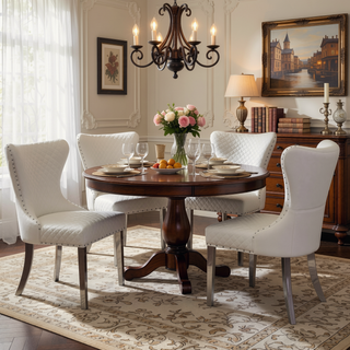 Sunvega Glam White Diamond Pattern Upholstered Side Chairs with Nailhead Trim