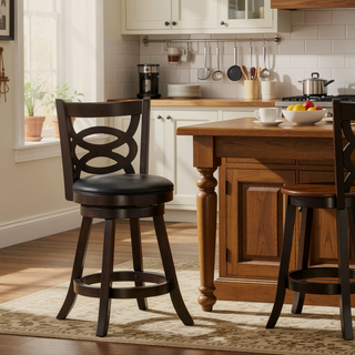 Sunvega Swivel Counter Height Stool Set of 2 in Cappuccino and Black Leatherette Upholstery