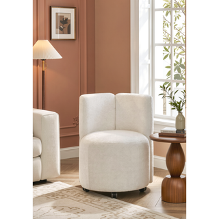 Sunvega White Chenille Swivel Side Chair with Cushioned Seat and Back