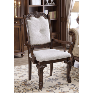 Sunvega Traditional Style Arm Chairs with Luxurious Beige Upholstery and Rich Coffee Brown Finish