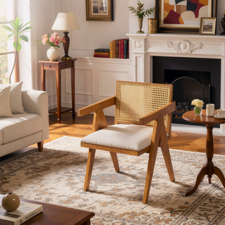 Sunvega Natural Rattan Dining Chairs with Perforated Design Set of 2 for Living Room