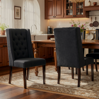 Sunvega Modern Wingback Dining Chairs with Button Tufted Stitching and Birch Wood Legs