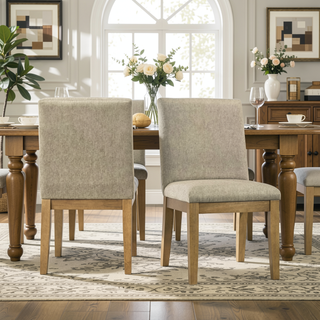Sunvega Contemporary Solid Wood Dining Chairs with Plush Beige Upholstery, Set of 2