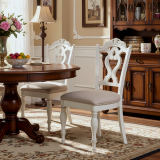 Sunvega Antique White Victorian Style Desk Chair with Gray Upholstered Cushioned Seat