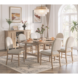Sunvega Natural Finish Dining Chairs Set of 2 with Beige Fabric Upholstered Seat