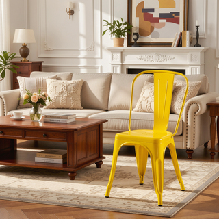 Sunvega High Gloss Yellow Metal Dining Chairs Set of 4 with 18 Inch Seat Height
