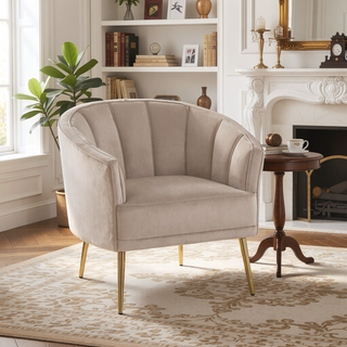 Sunvega Gold Metal Legs Champagne Velvet Upholstered Tania Accent Chair with Tufting