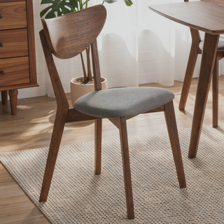 Sunvega Retro Danish Modern Natural Walnut Wood Frame Dining Chair with Grey Upholstered Seat