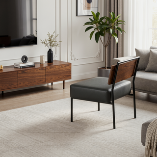 Sunvega Fiji Contemporary Accent Chair in Grey Faux Leather with Walnut Wood