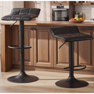 Sunvega Adjustable Swivel Bar Stool Set with Black Bonded Leather Seat