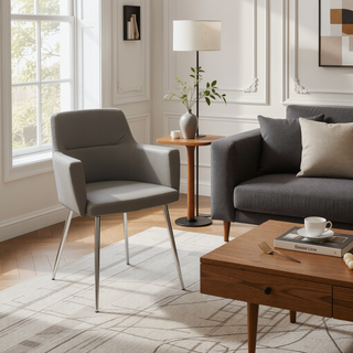 Sunvega Contemporary Grey Faux Leather Dining Chair with Cushioned Armrests Set of 2